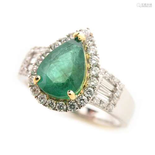 Emerald, Diamond, 18k Gold Ring.