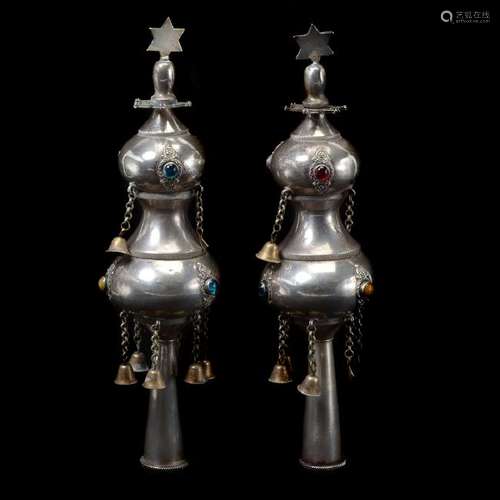 Two Judaic Silver Israeli Torah Finials