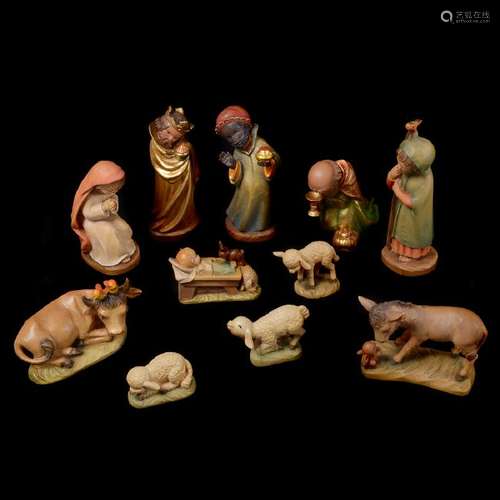 Italian Anri Eleven Piece Nativity Set