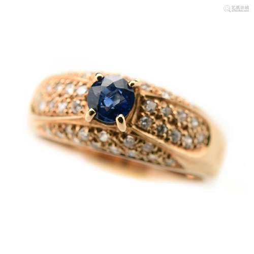 Sapphire, Diamond, 14k Yellow Gold Ring.