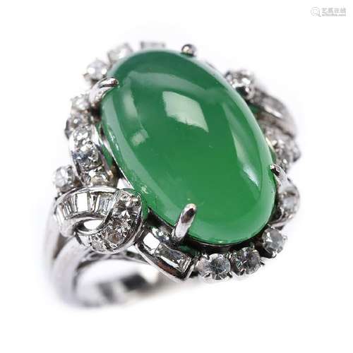 Jade, Diamond, Palladium Ring.