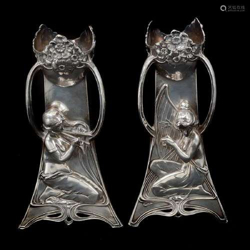 Pair of WMF Art Nouveau Silverplate Vases