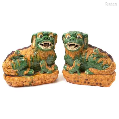 Pair of Lead Glazed Ceramic Buddhist Lions