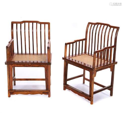 Pair of Huanghuali Spindle Back Armchairs*, 20th C