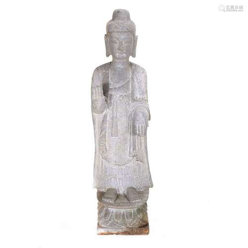 Limestone Figure of a Bodhisattva