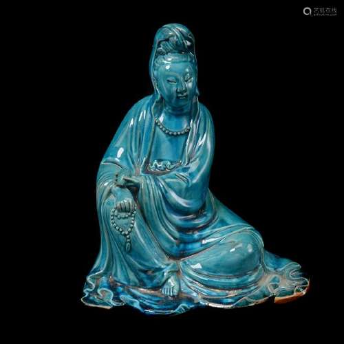 Turquoise Glazed Figure of Guanyin, Republic