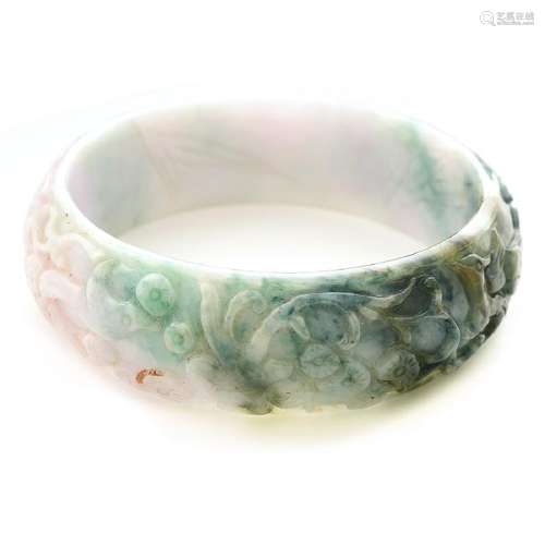 Carved Jade Bangle Bracelet.