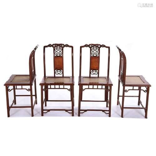 Four Rosewood and Burl Wood Inset Side Chairs*