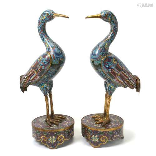 Pair of Cloisonne Enamel Cranes, Republic