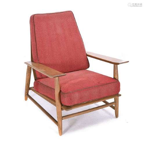 Danish Modern Style Mid Century Open Armchair, Red