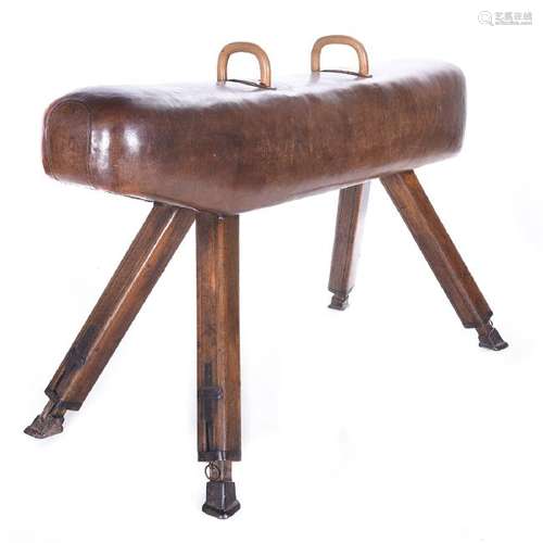 English Leather Mounted Gymnastic Pommel Horse