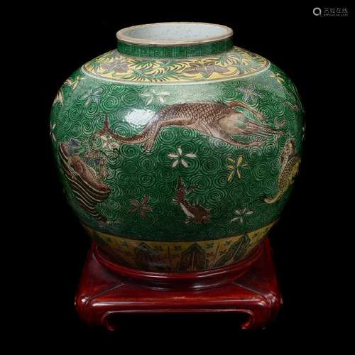 Large Polychrome Glazed Jar, Kangxi Mark