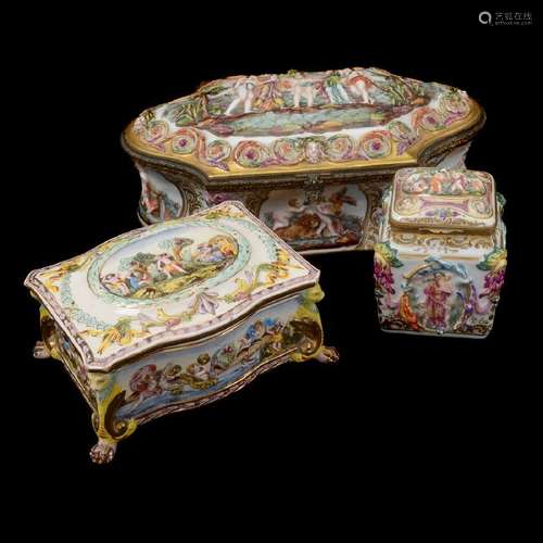 Capodimonte Caskets and Lidded Jar