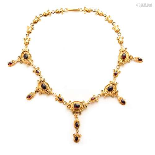 Garnet, 18k Yellow Gold Necklace.