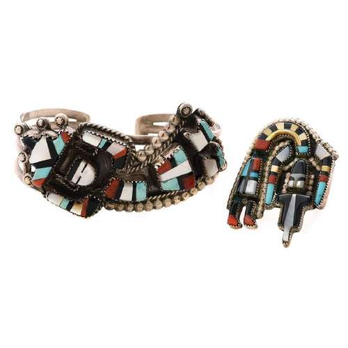 *Native American Zuni Multi-Stone, Sterling Silver