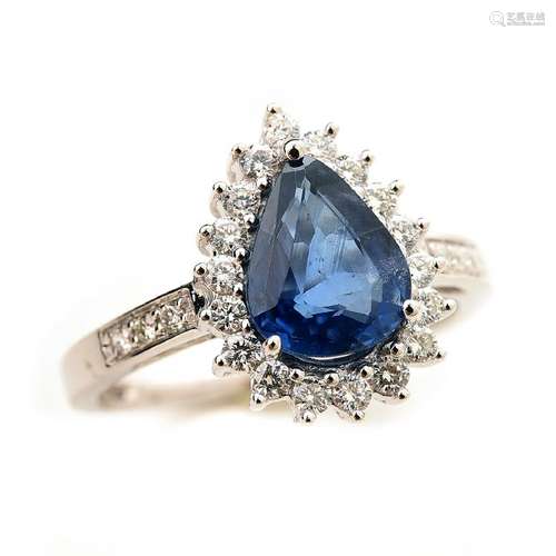 Sapphire, Diamond, 14k White Gold Ring.