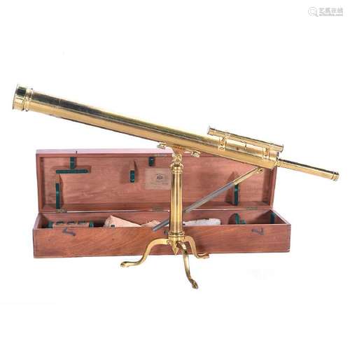 An English Brass Tripod Base Telescope, 19th Century,