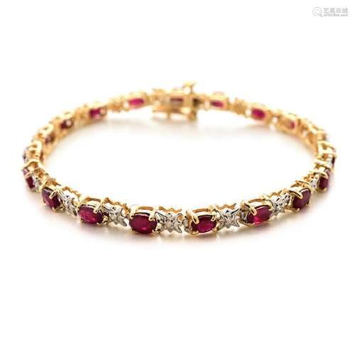 Ruby, Diamond, 14k Yellow Gold Bracelet.