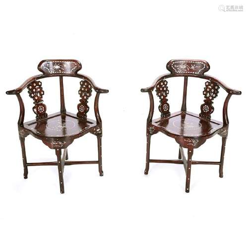 Four Rosewood Armchairs with Mother-of-Pearl Inlay*