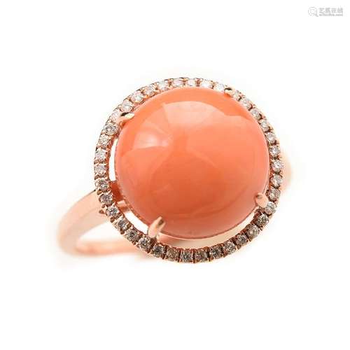 *Coral, Diamond, 14k Rose Gold Ring.