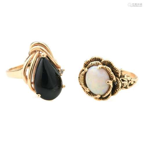 Collection of Two Multi-Stone, Diamond, 14k Yellow Gold