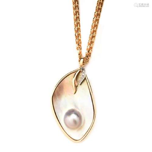 Blister Pearl, Diamond, 14k Yellow Gold Pendant