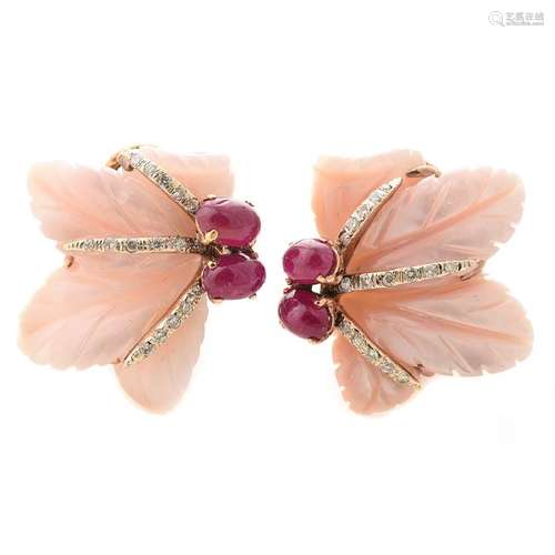 Pair of Ruby, Diamond, Mother-of-Pearl, 18k Rose Gold