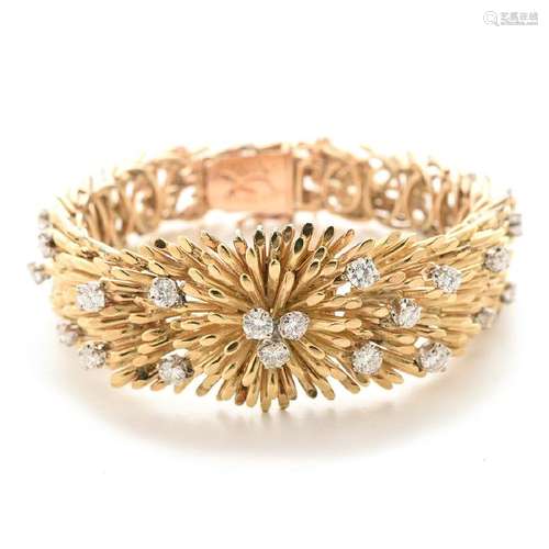 Diamond, 14k Yellow Gold Bracelet.