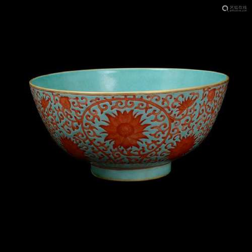 Iron-Red Painted 'Lotus' Bowl, 19th Century