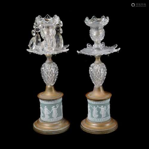 Pair Wedgwood Light Green Jasper Girandoles