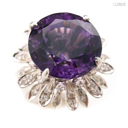 Amethyst, Diamond, 14k White Gold Ring.