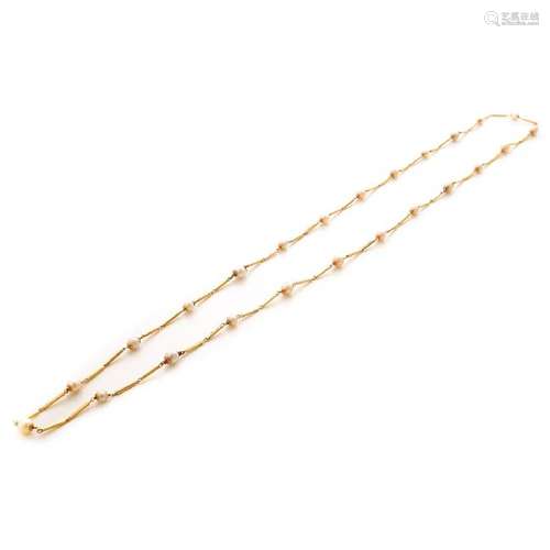 Cultured Pearl, 18k Yellow Gold Necklace.