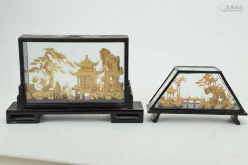 2 CHINESE GLASS ENCLOSED BAMBOO CARVINGS