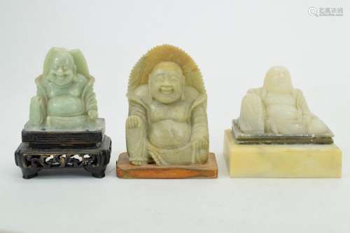 3 SEATED BUDDHAS (SOAP STONE & MARBLE)