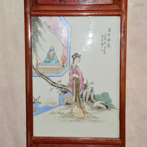 CHINESE FAMILLE ROSE PORCELAIN WALL PANEL