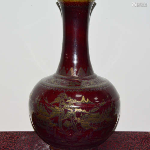 CHINESE GILDED RED GLAZED PORCELAIN VASE