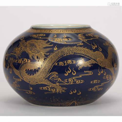 CHINESE GILDED BLUE GROUND WATER COUPE