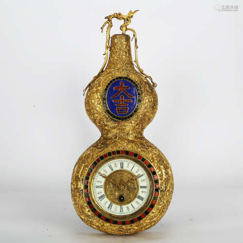CHINESE CLOISONNE GOURD SHAPE CLOCK