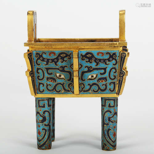 CHINESE CLOISONNE TAOTIE MASK CENSER VESSEL