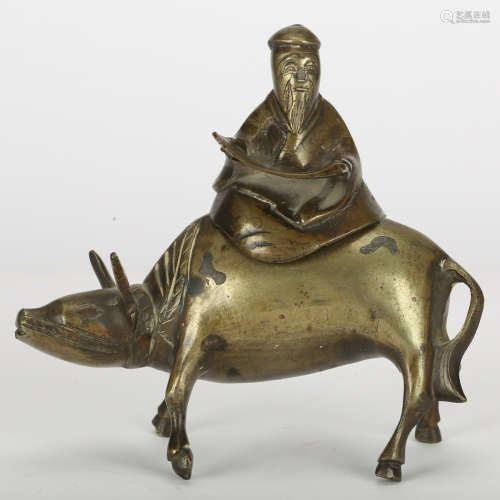 CHINESE BRONZE SCHOLAR ON WATER BUFFALO