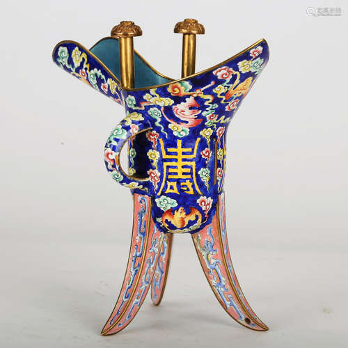 CHINESE BRONZE ENAMEL JUE CUP