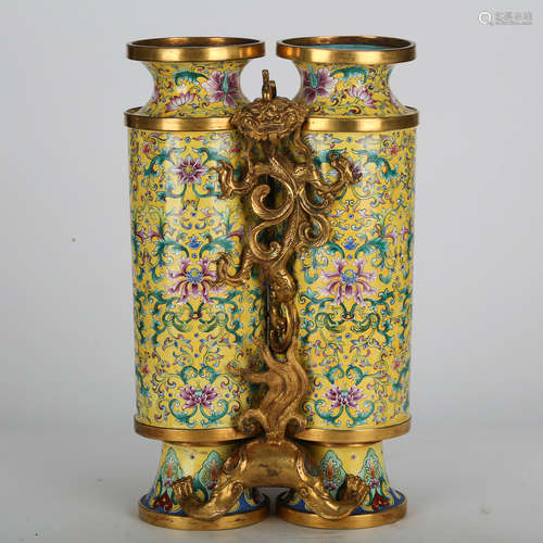 CHINESE CLOISONNE DOUBLE VASE OF HEROES