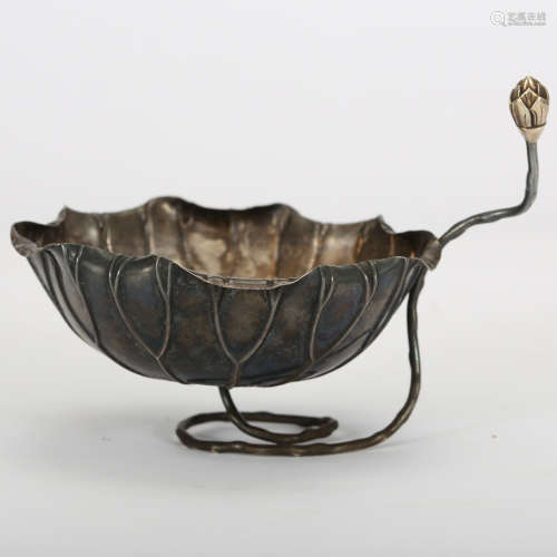 CHINESE SILVER LOTUS OIL LAMP