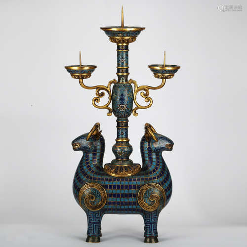 CHINESE CLOISONNE BEAST SHAPE CANDLE STAND