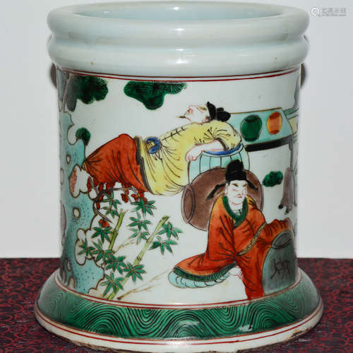 CHINESE FAMILLE VERTE PORCELAIN BRUSH POT