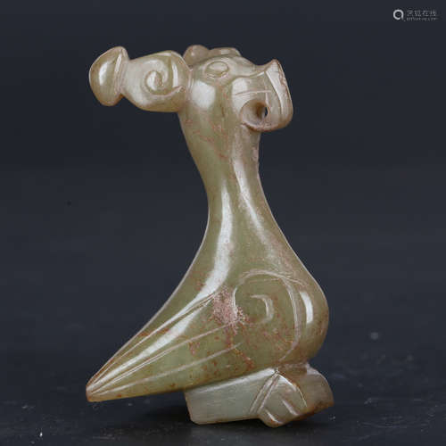 CHINESE ARCHAIC JADE CARVED BIRD