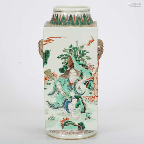 CHINESE WUCAI PORCELAIN SQUARE VASE