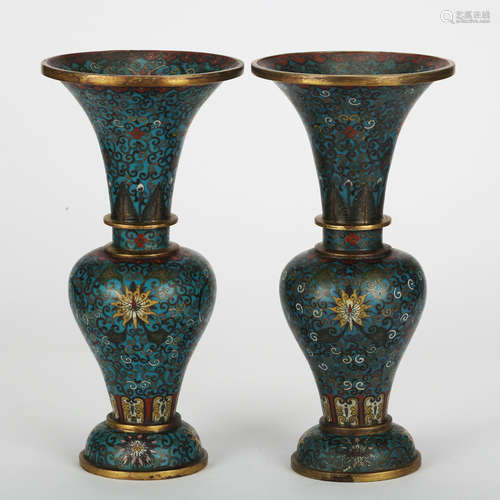 CHINESE CLOISONNE GU VASES, PAIR