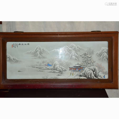 CHINESE FAMILLE ROSE PORCELAIN WALL PANEL