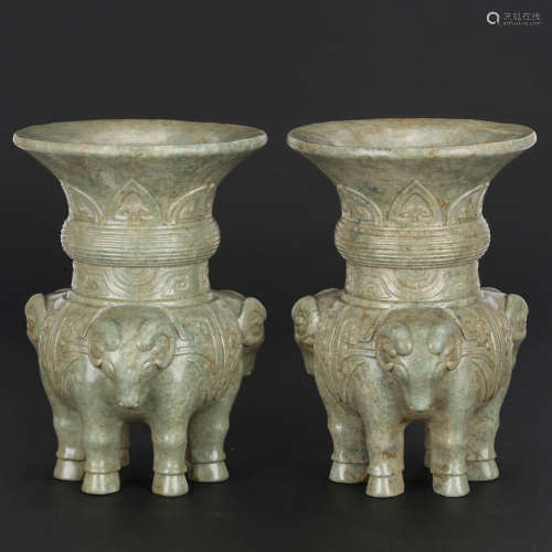 CHINESE PAIR OF ARCHAIC JADE VESSELS
